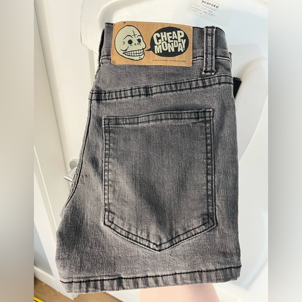 Cheap Monday H&M High Waisted Shorts Grey Denim Spring Jean Black Wash 25”